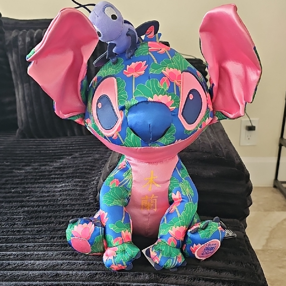 Disney Stitch Blue and Pink Floral Plush